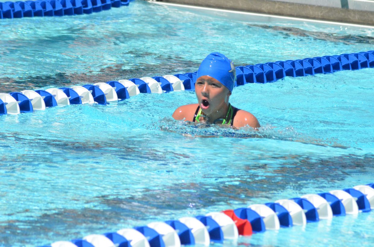 Julia Rich comes up for air after diving into the water for her leg of the girls 200-meter medley relay at the Craig Sea Sharks' ABC Meet Saturday morning at the Craig City Pool Complex.