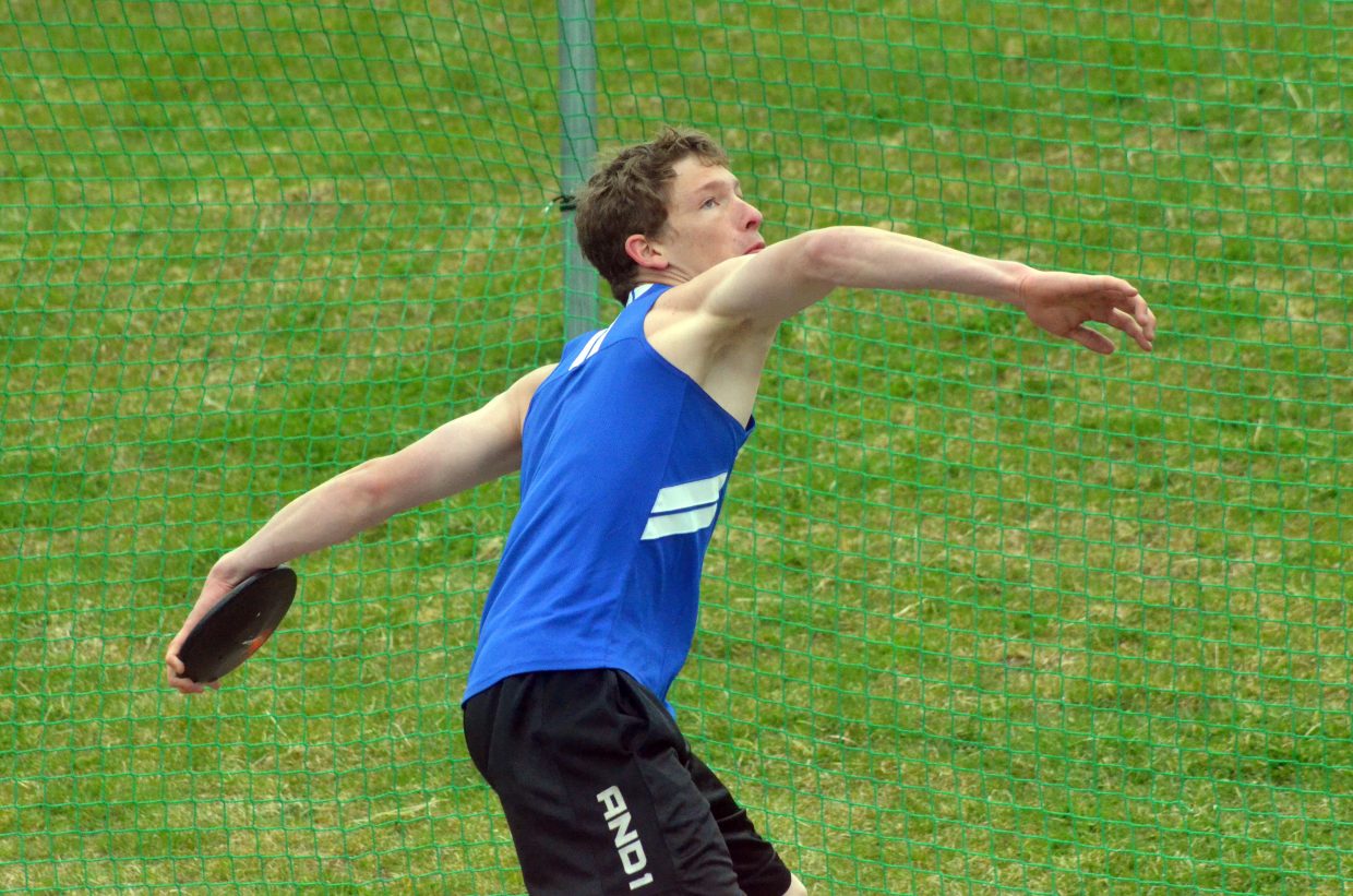 Moffat County High School's Josh Worster winds up to unleash the discus during Friday's Clint Wells Invitational at MCHS.