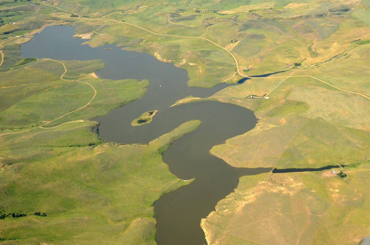 This aerial shot of Elkhead Reservoir was taken last summer. The reservoir holds 900 acres of water and provide a plethora of recreation options for Northwest Colorado.
