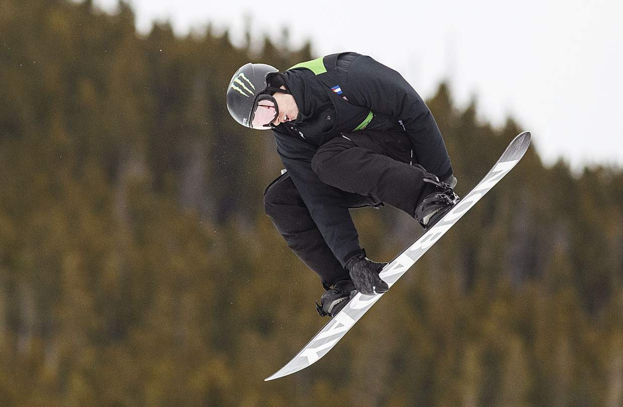 Max Parrot of Canada competes in the slopestyle finals during the Dew Tour event Saturday, Dec. 16, at Breckenridge Ski Resort. Parrot took home first with a high score of 97.