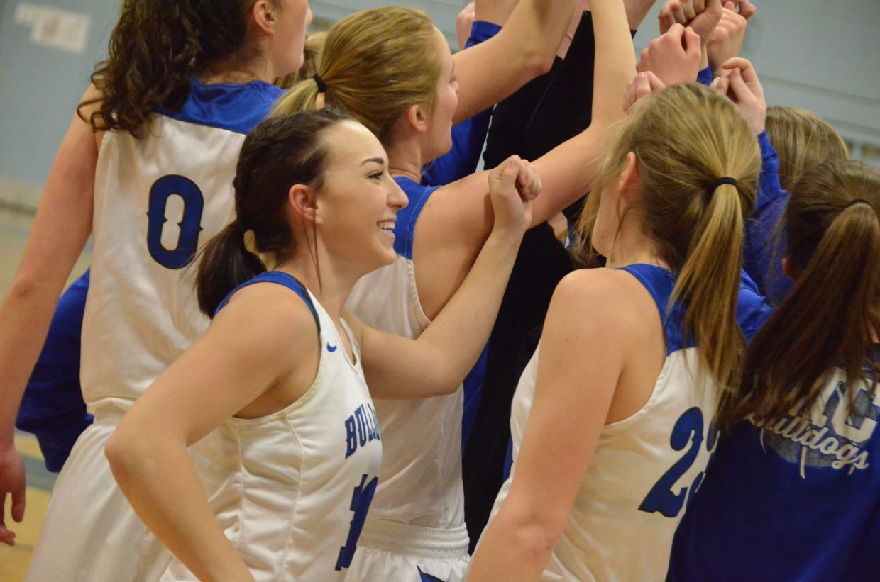 Moffat County High School girls basketball players are ready to take the court  following pre-game warmups.