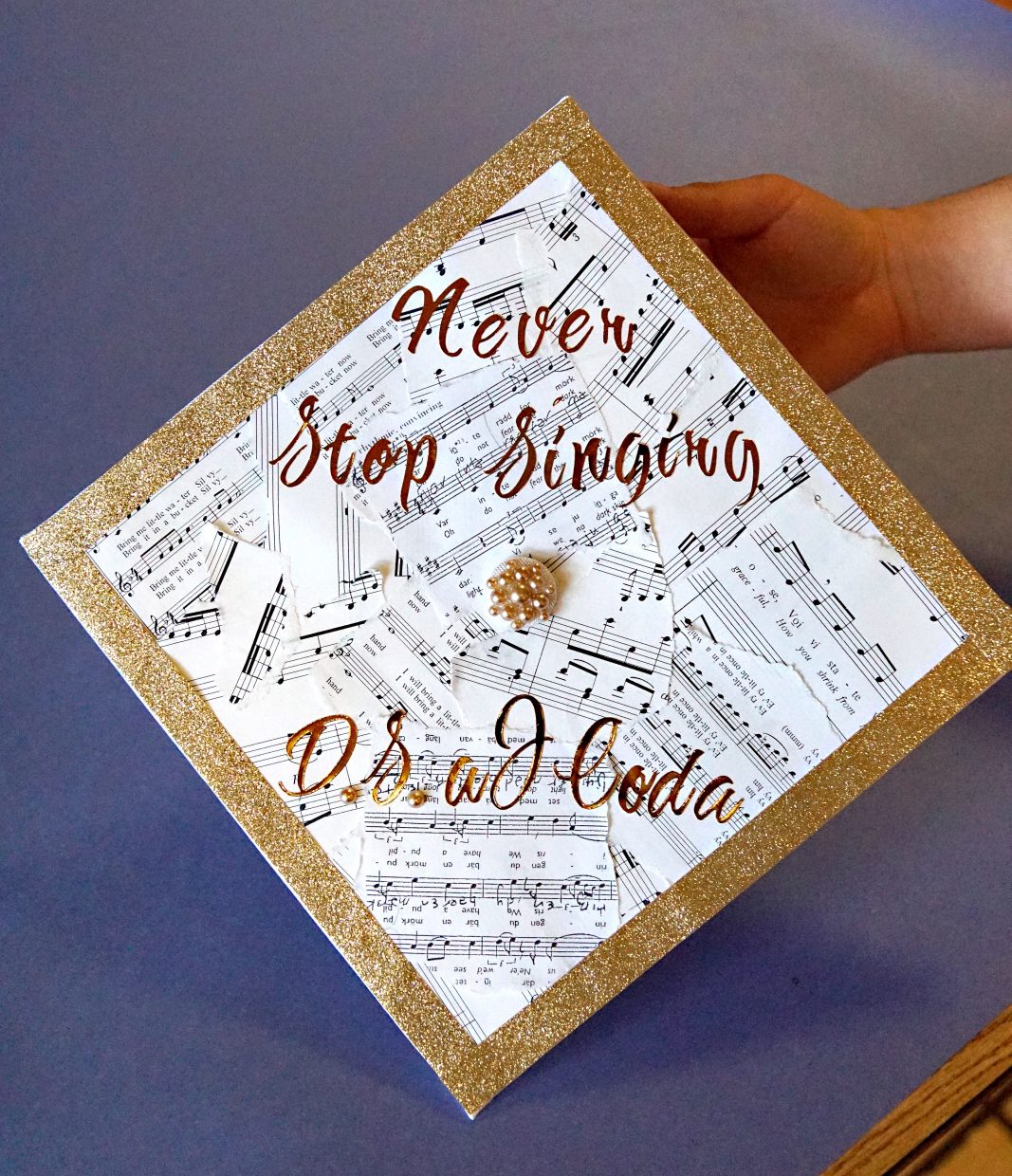 This musically themed cap caught the attention of adults on hand to assist students. 