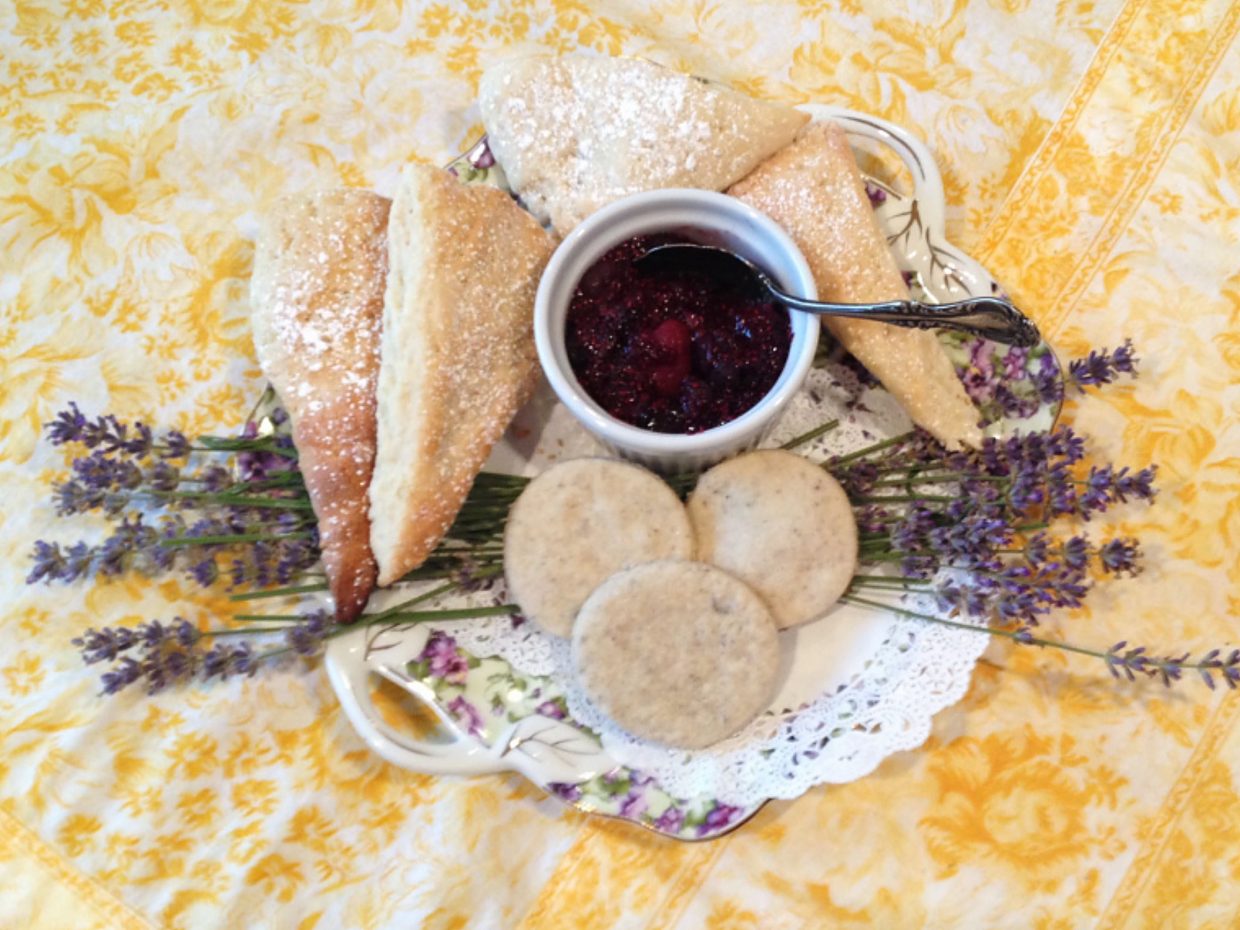 Lavender scones and a berry compote demonstrate the versatility of lavender in culinary dishes.