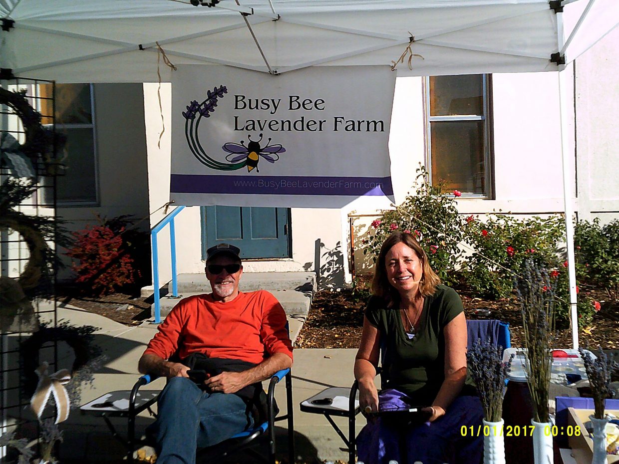 Robin and Jenny Phillips enjoy their vendor location beside the Timnath Church at the 2017 Timnath Fall Festival in Timnath, Colo. The couple owns Busy Bee Lavender Farm in Fort Collins, Colo.