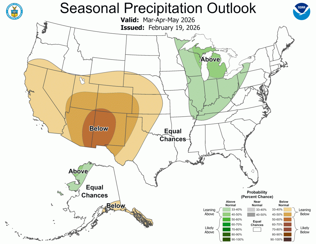 Lingering La Niña means generally warmer-drier weather and storms in mid-spring