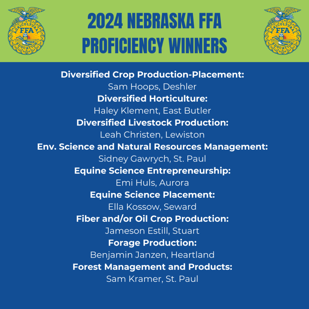 Nebraska FFA Proficiency Award Winners Recognized for SAE 