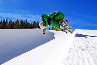 In the Breckenridge terrain park with snowskater Clayton Conway