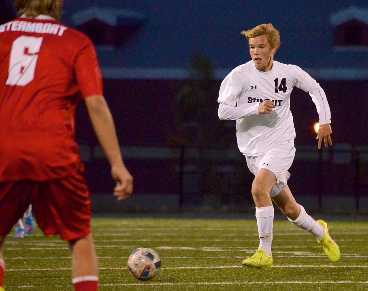 Summit midfielder Jackson Stone looks for a passing lane during a home varsity soccer game against Steamboat Springs on Sept. 22. The Tigers won, 4-2.
