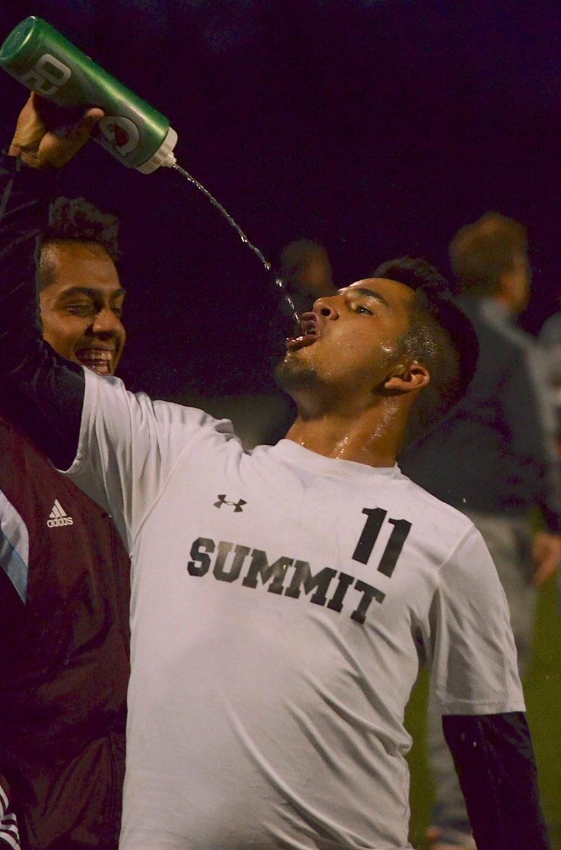 Summit senior Salvador Zambrano during a brief rest on the sidelines in the second half of a home soccer game against Steamboat Springs on Sept. 22. The Tigers won, 4-2.