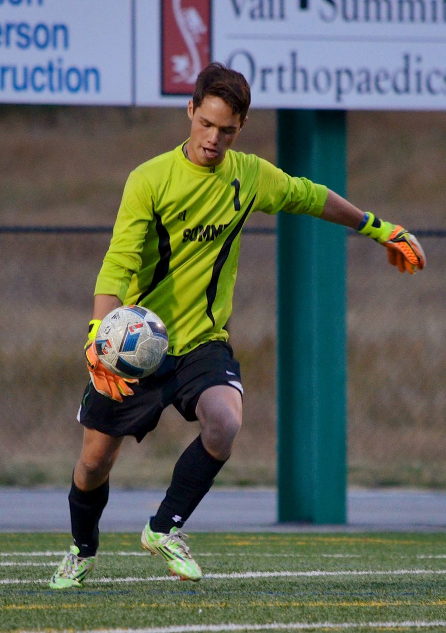 Summit junior goalkeeper Kyle Wertz kicks the ball downfield during a home varsity soccer game against Steamboat Springs on Sept. 22. The Tigers won, 4-2.