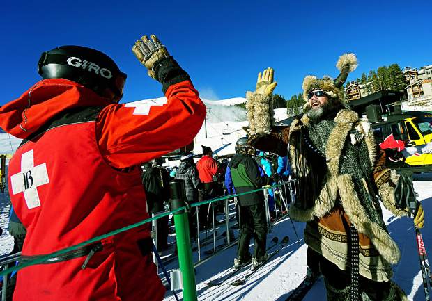Ullr offers a high-five to ski patrol at Breckenridge opening day this season. Before the holiday rush, patrollers at Breck and Keystone gave tips for proper ski area etiquette, including one simple rule â just be kind.