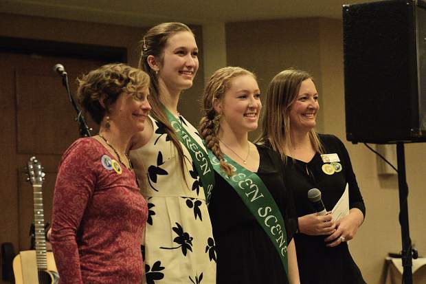 From right, High County Conservation Center Executive Director Jennifer Schenk, Elle Lyne-Schiffer, Emily Wallace and HC3 Community Programs Manager Jessie Burley pose for a photo after Lyne-Schiffer and Wallace were honored for their conservation efforts with a Green Scene award.
