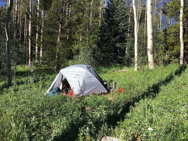 Our campsite for the second leg of the Gore Range Trail was about a quarter mile from the Lost Lake Trail intersection.