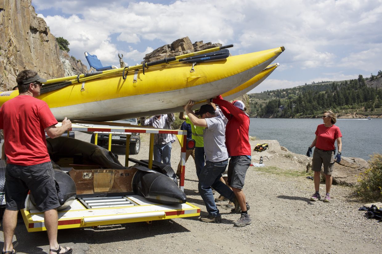 Summit County Water Rescue Group workers put away the cataraft used to locate the body at the Green Mountain Reservoir Wednesday, Aug. 2, near Heeney.