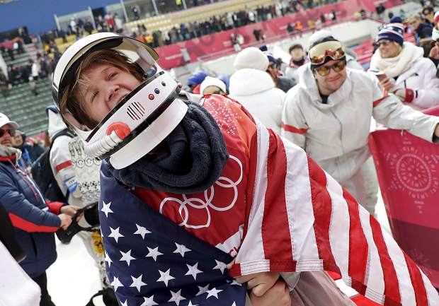Michigan native and Silverthorne resident snowboarder Kyle Mack celebrates after winning the silver medal in the men's big air snowboard competition at the 2018 Winter Olympics in Pyeongchang, South Korea on Feb. 24.