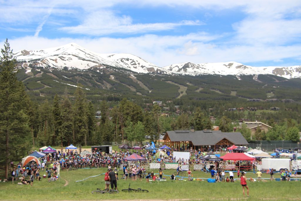 Mountain bikers convene in Carter Park in Breckenride as part of the 2019 Firecracker 50 festivities.