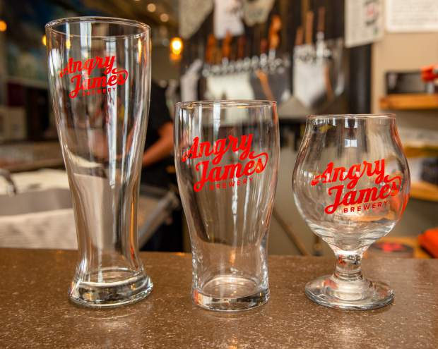 Glassware with a fresh look at Angry James Brewing in Silverthorne.