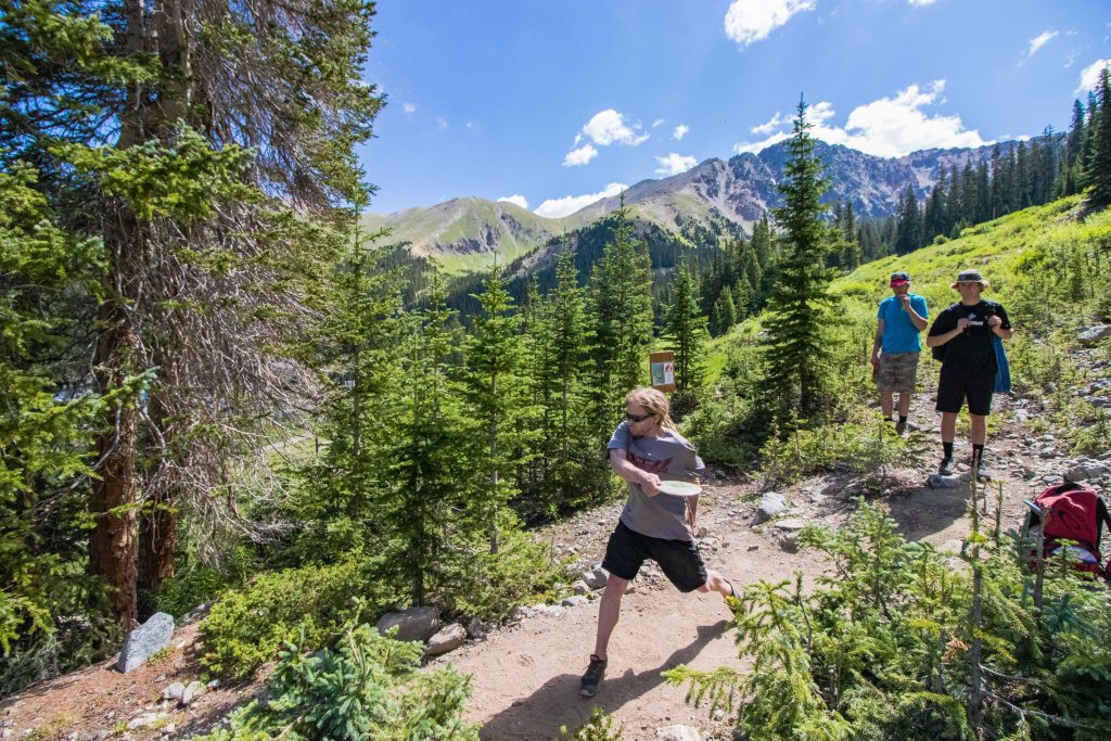 An athlete steps to throw during this past weekend's inaugural Arapahoe Basin Alpine Open of disc golf at Arapahoe Basin Ski Area.