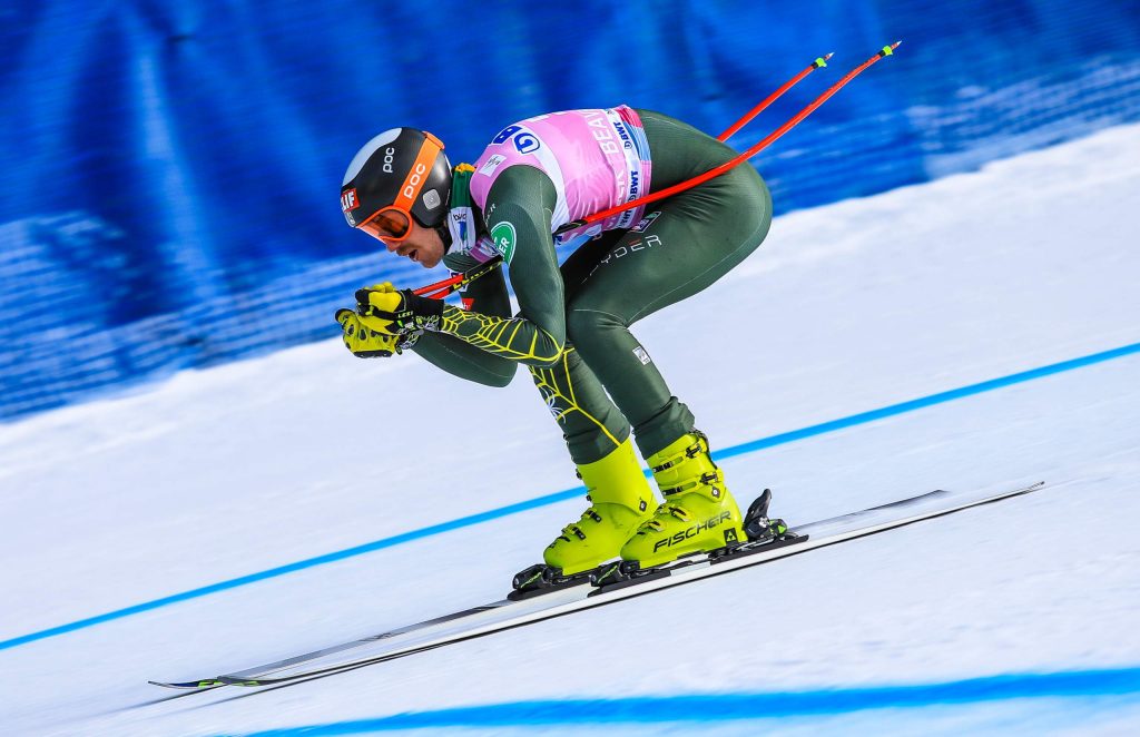 American Bryce Bennett, who finished seventh in the World Cup points in downhill last season, gets in his during Wednesday’s Xfinity Birds of Prey Audi FIS Ski World Cup training run on Wednesday in Beaver Creek. The downhill race is 11 a.m. on Saturday.