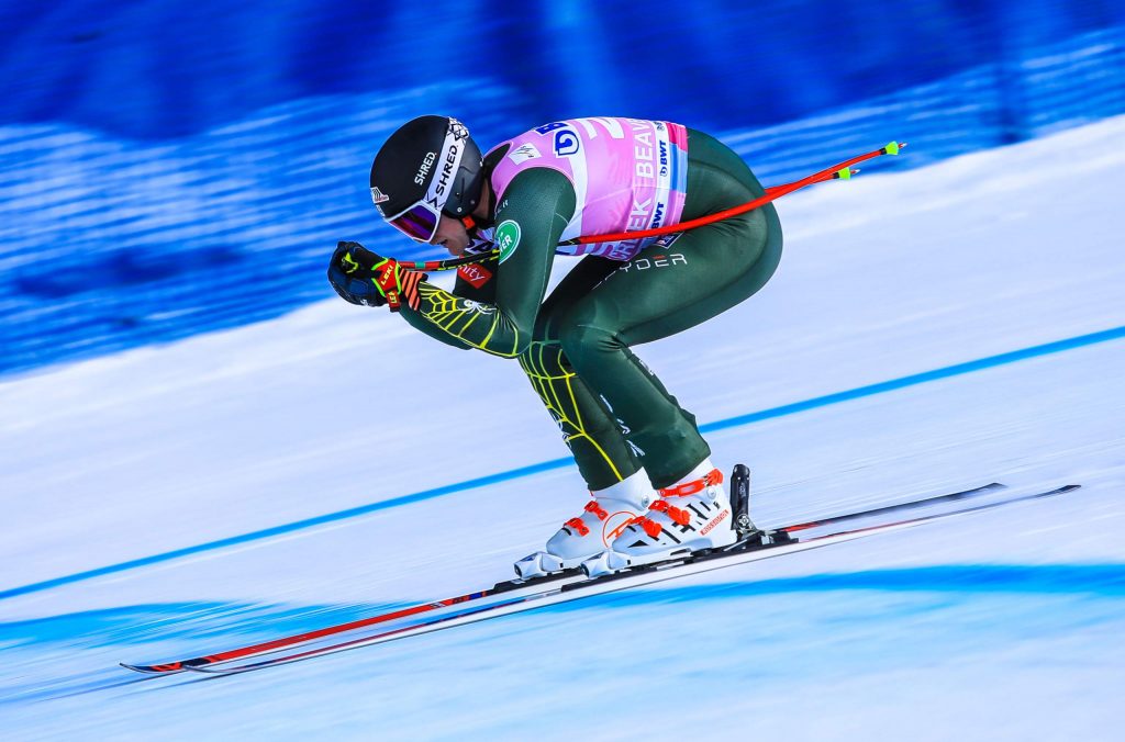 Ryan Cochran-Siegle tucks during downhill training Wednesday in Beaver Creek. Cochran-Siegle took the top training time.