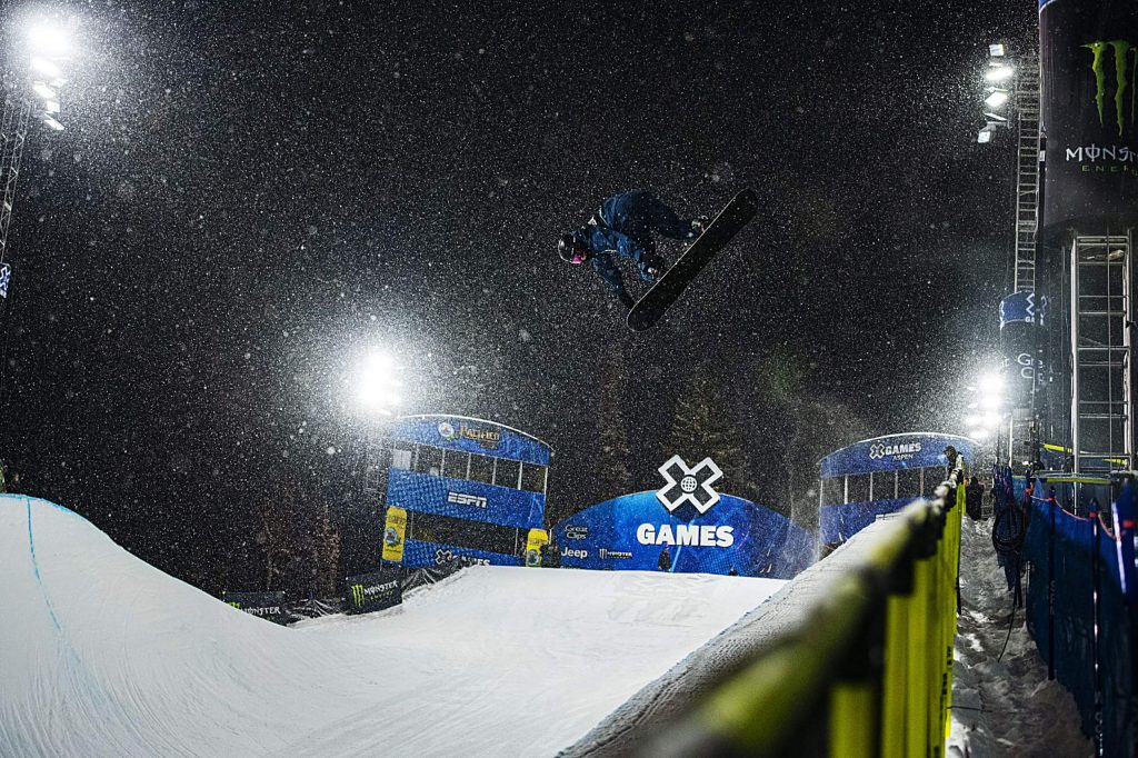 X Games snowboarder David Habluetzel competes in the Men’s Snowboard Superpipe qualifier on Wednesday, Jan. 22, 2020.