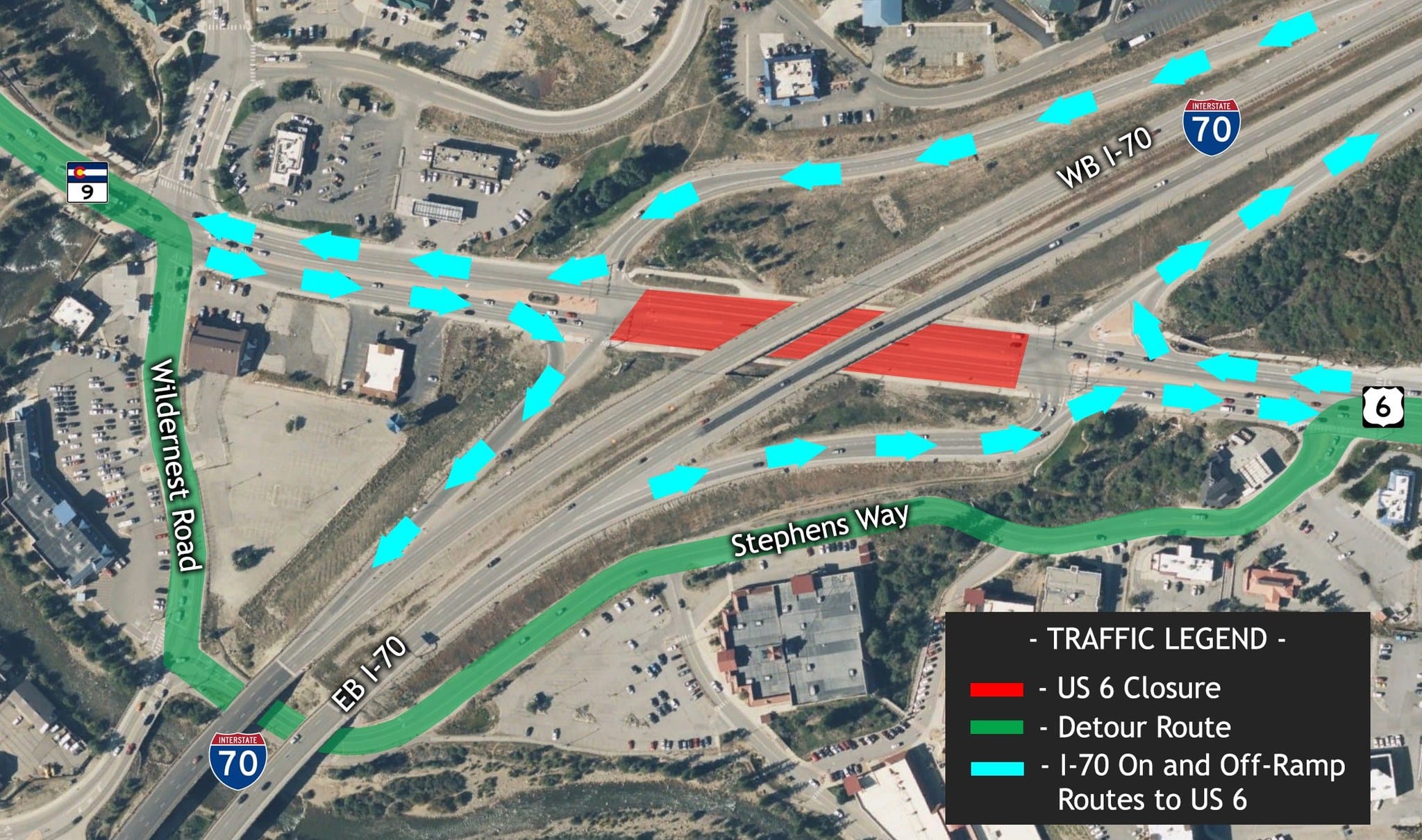 Closures approach for Blue River Parkway section near Exit 205 of I70