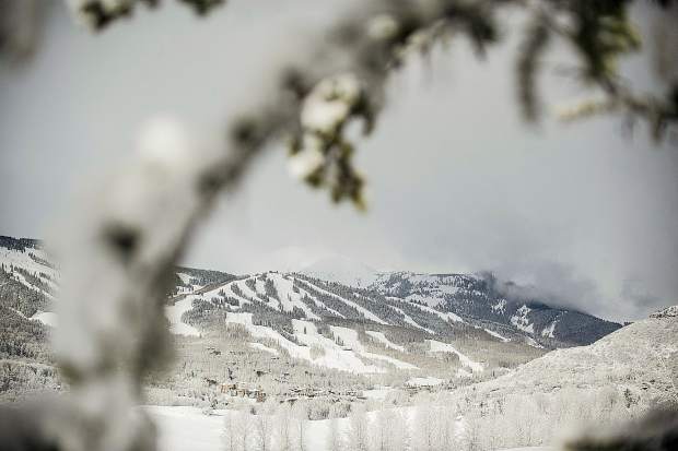 Snowmass Mountain got a fresh coat of snow on it from the Monday evening snowfall.