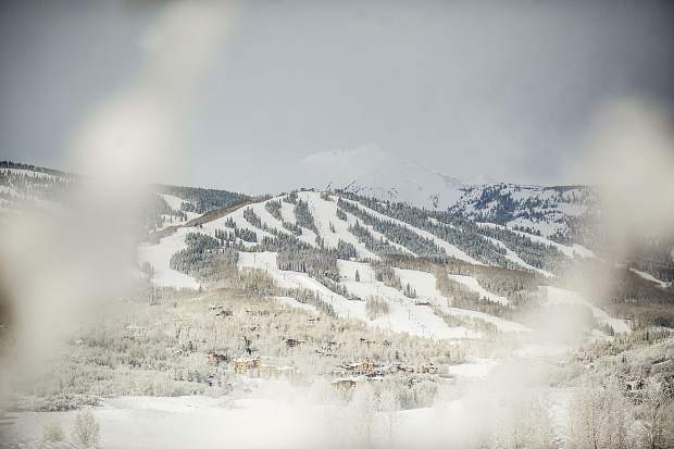 Snowmass Mountain got a fresh coat of snow on it from the Monday evening snowfall.