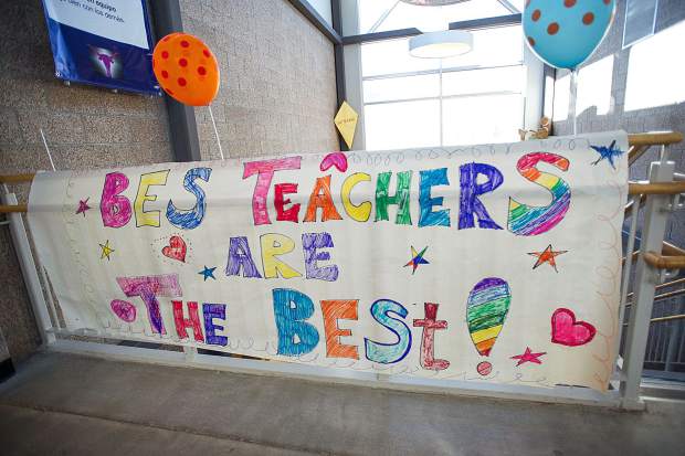 A banner hangs in Basalt Elementary in support of Teacher Appreciation Week.