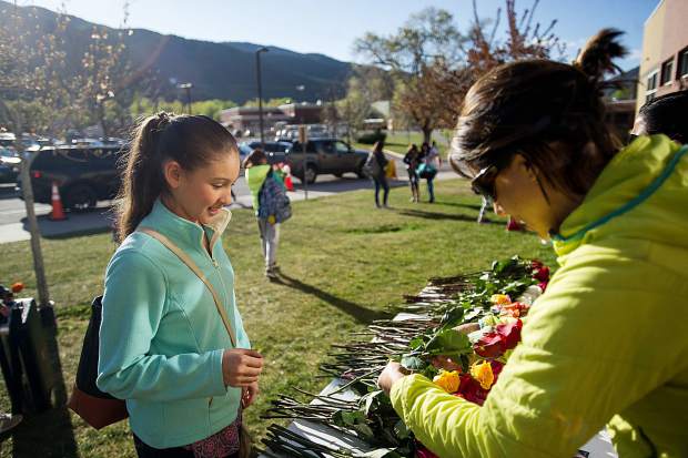 Ashley Azpeitia, 12, purchases flowers for her teacher at Basalt Elementary for Teacher Appreciation Week at Basalt Elementary on Wednesday.