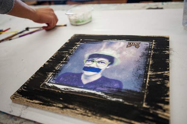 Jaciel's self portrait in progress on November 2 at the Basalt Art Base.