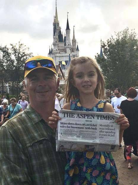 Charley and Charlotte Case recently enjoyed the Magic Kingdom in Orlando, Florida. The two stayed current on local news by bringing along a copy of The Aspen Times. Email your 