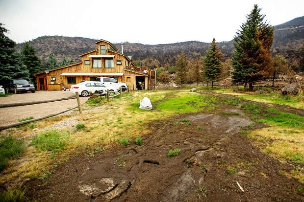 An area affected by a mudslide on the Lane family's property from Saturday's rainfall on Wednesday afternoon from the Lake Christine Fire burn scar.
