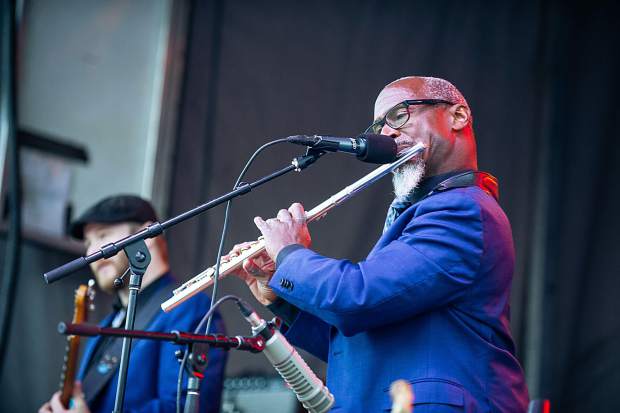 Karl Denson's Tiny Universe band playing the Bud Light HiFi concert at Snowmass Base Village on Saturday afternoon.