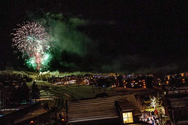 Fireworks shot over Fanny Hill Saturday evening for the Snowmass Base Village grand opening celebration.