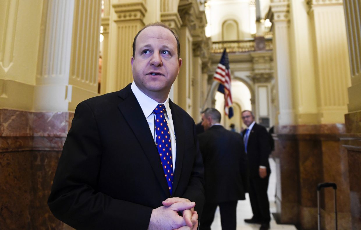 Colorado Governor elect Jared Polis arrives for a breakfast before his inauguration at the Colorado State Capitol in Denver on Tuesday, Jan. 8, 2019. 