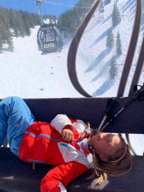 Brooklyn Kennedy Lewis, 7 years old and a first-grader at Aspen Elementary School, took a siesta on her afternoon gondola ride Wednesday.