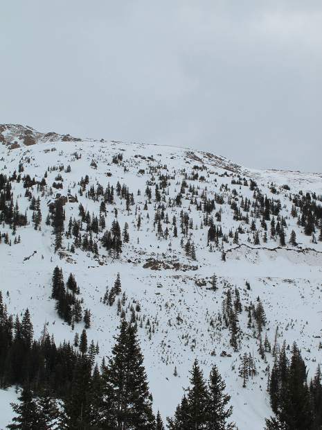The damaged railing near the summit of Independence Pass on the Pitkin County side. A section of the guardrail was knocked off Highway 82.