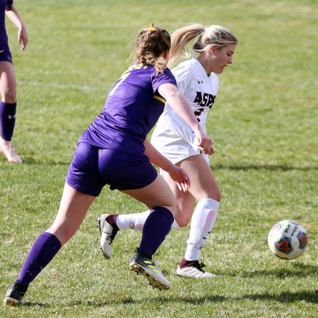 The Aspen High School girls soccer team against Basalt on Thursday, April 11, 2019, in Basalt. (Photo by Austin Colbert/The Aspen Times).