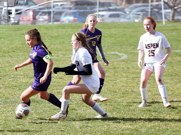 The Aspen High School girls soccer team against Basalt on Thursday, April 11, 2019, in Basalt. (Photo by Austin Colbert/The Aspen Times).