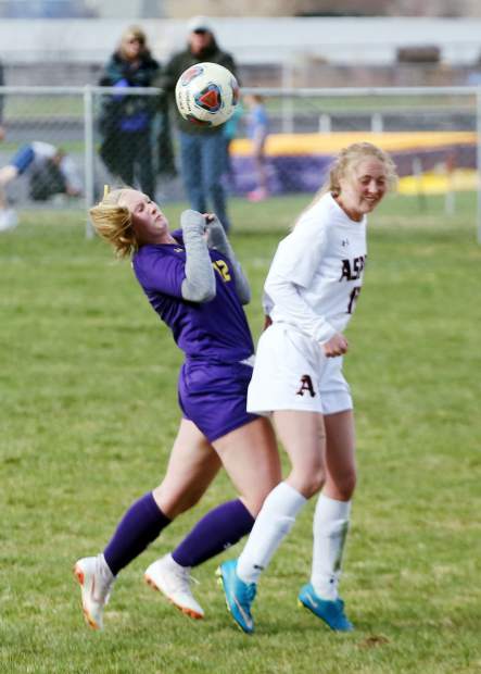 The Aspen High School girls soccer team against Basalt on Thursday, April 11, 2019, in Basalt. (Photo by Austin Colbert/The Aspen Times).