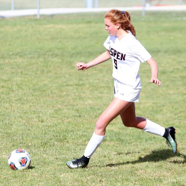 The Aspen High School girls soccer team against Basalt on Thursday, April 11, 2019, in Basalt. (Photo by Austin Colbert/The Aspen Times).