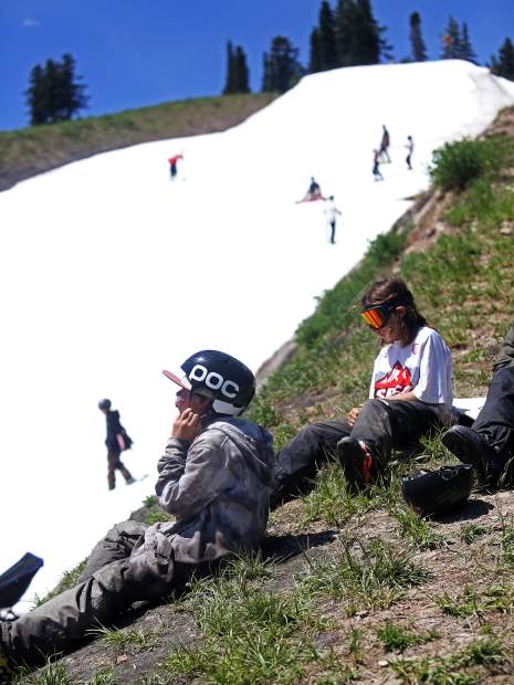 Kids hang out at the AVSC Glacier Camp on Tuesday, June 26, 2018, at Buttermilk Ski Area. (Photo by Austin Colbert/The Aspen Times).