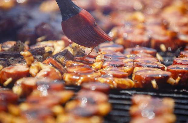 Meat and seafood kebabs seen during the 26th annual Colorado BBQ Challenge on Friday, June 16, 2018, on Main Street in Frisco. This year the event attracted 66 competitors and 40 vendors.