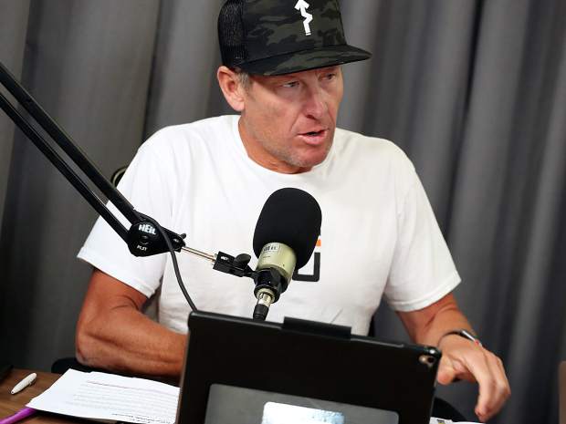 Lance Armstrong talks about the Tour de France during a recording of 