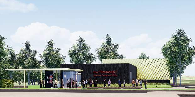 This image shows the exterior, norheast view of the first phase of a performing arts center at Willits. The initial phase will be named The Contemporary.