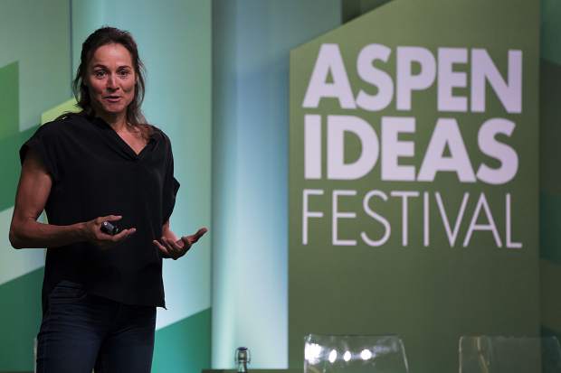 Skier Hilaree Nelson talks June 25 during the Aspen Ideas Festival inside the Doerr-Hosier Center in Aspen.