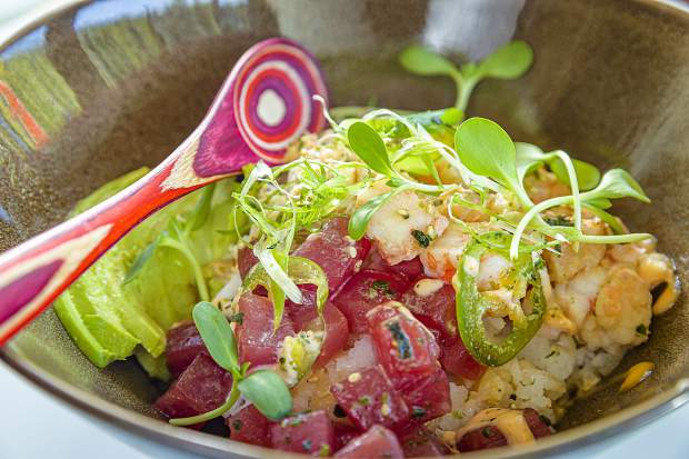 The J Bowl combines tuna, shrimp, crab and sticky rice