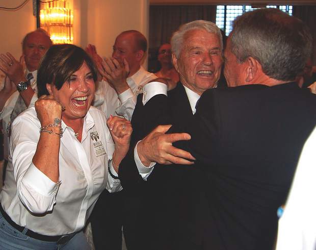 Sheika and Pepi Gramshammer celebrate with John Garnsey when it was announced that Vail/Beaver Creek landed the 2015 World Alpine Ski Championships.