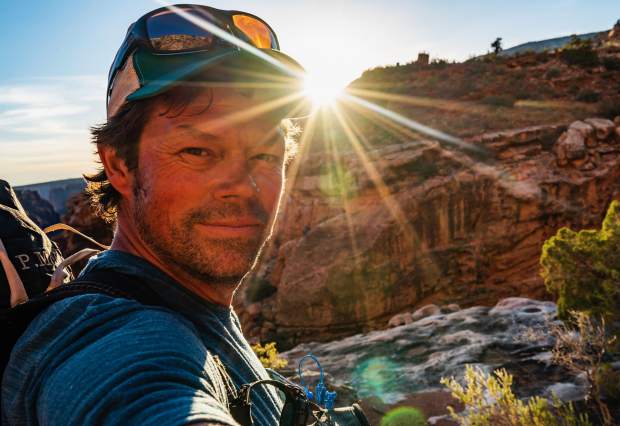 Pete McBride self portrait taken at mile 600 during his 750-mile hike through the entire length of Grand Canyon National Park.